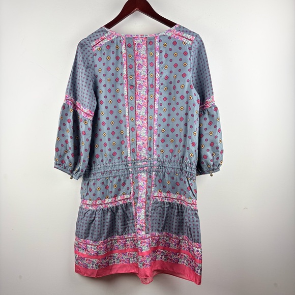 Vintage Juicy Couture 2000s Floral Satin Silk Dress Gold Boho Festival Sz 8 Y2K - Picture 7 of 9